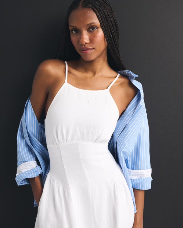 100% Linen A&F Dylan Halter Midi Dress