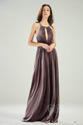 A-Line Floor Length Velvet Bridesmaid Dress CB0647