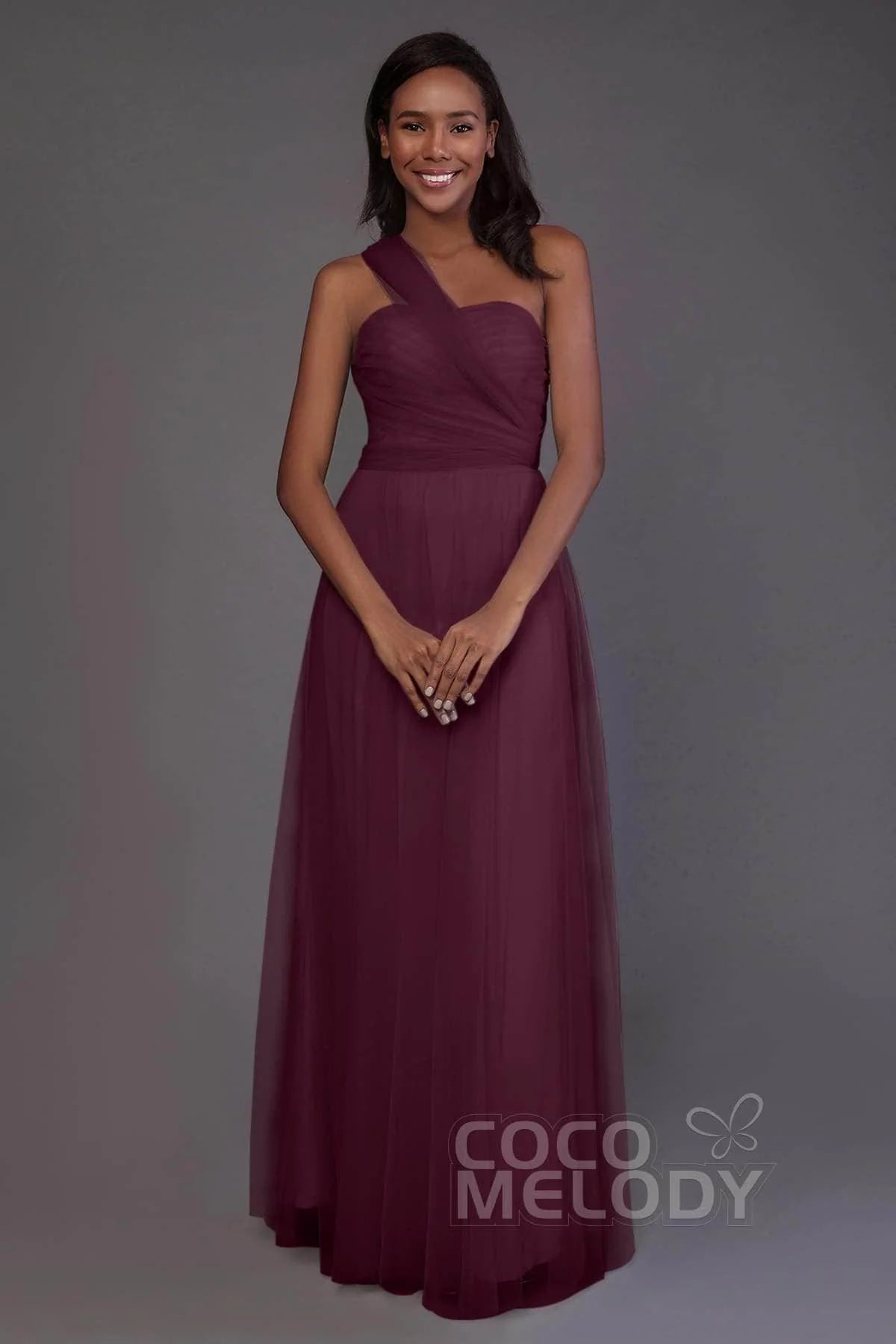 Sheath-Column Floor Length Tulle Bridesmaid Dress PR3502