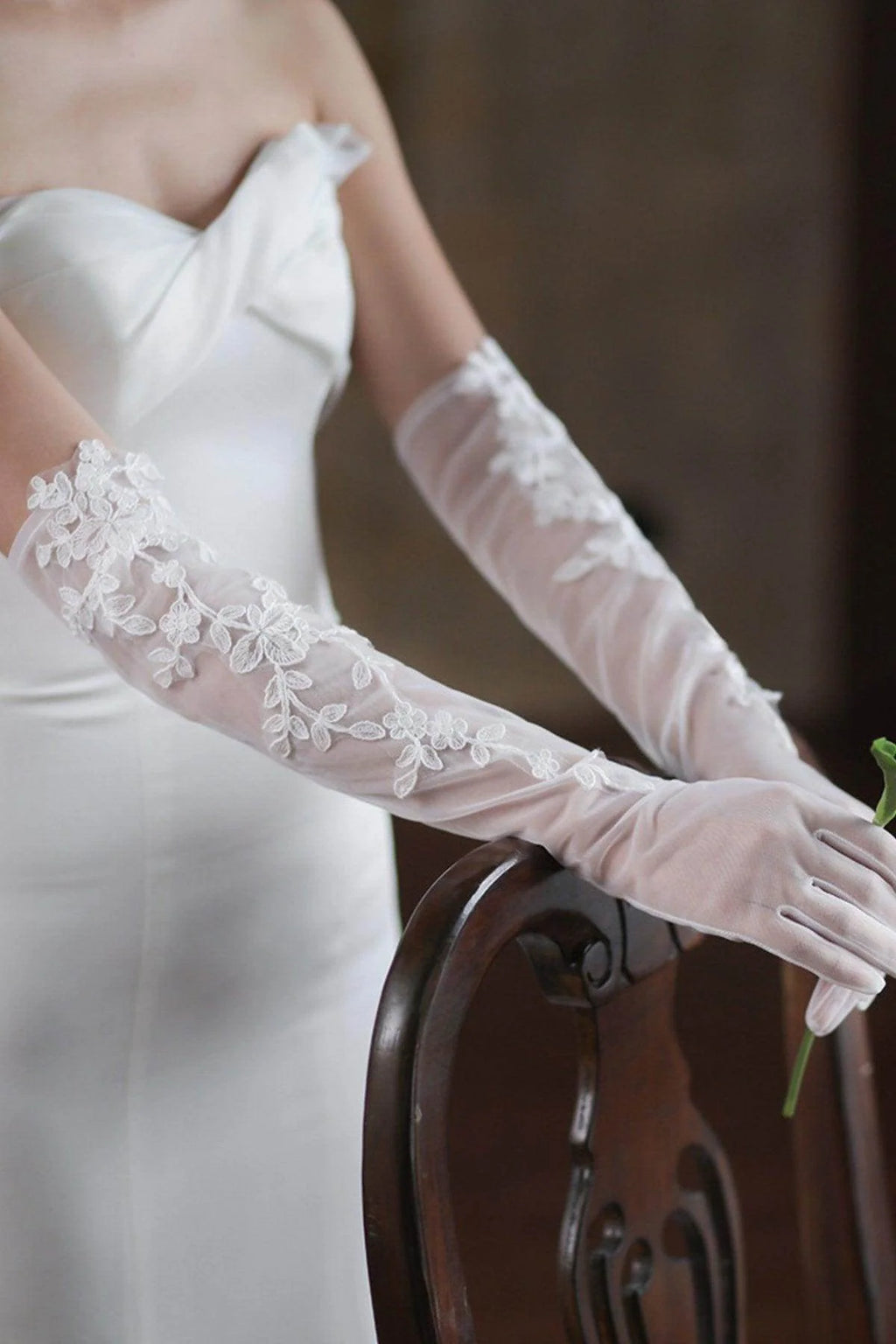 Fingertips Opera Length Tulle Wedding Gloves CD0106