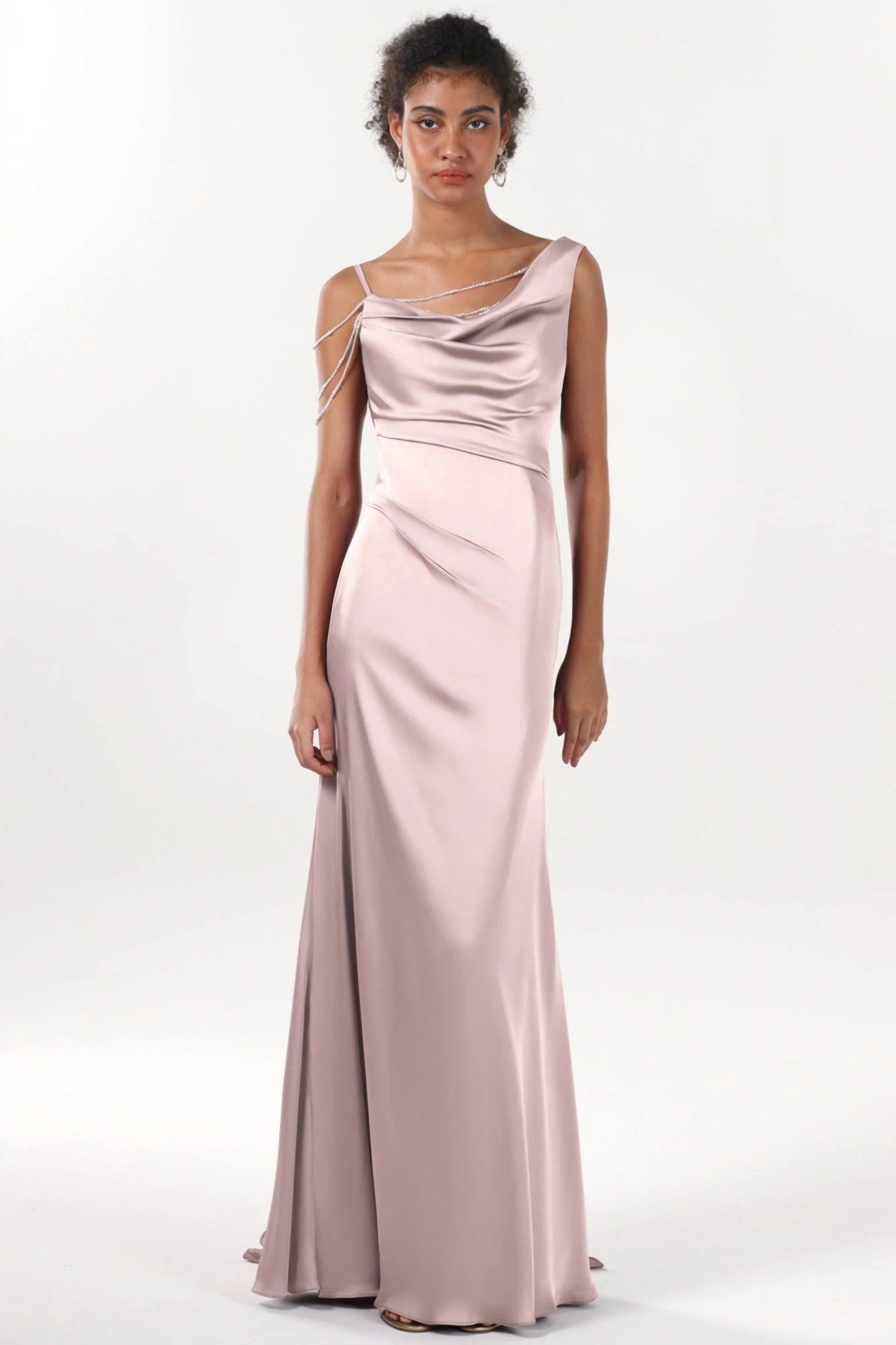Sheath-Column Sweep-Brush Train Luxe Satin Bridesmaid Dress CS0600BM