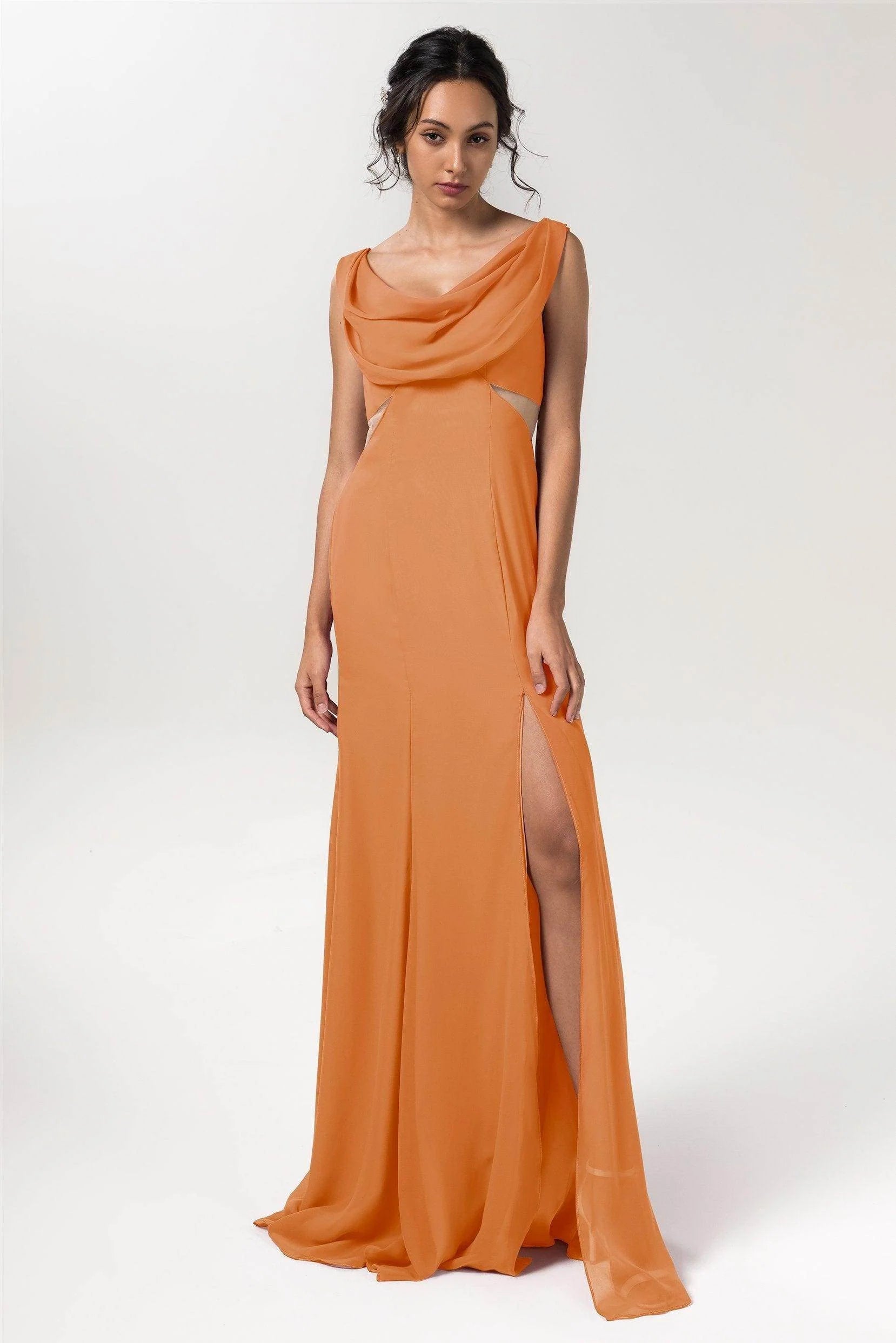 Sheath-Column Floor Length Chiffon Bridesmaid Dress CB0558