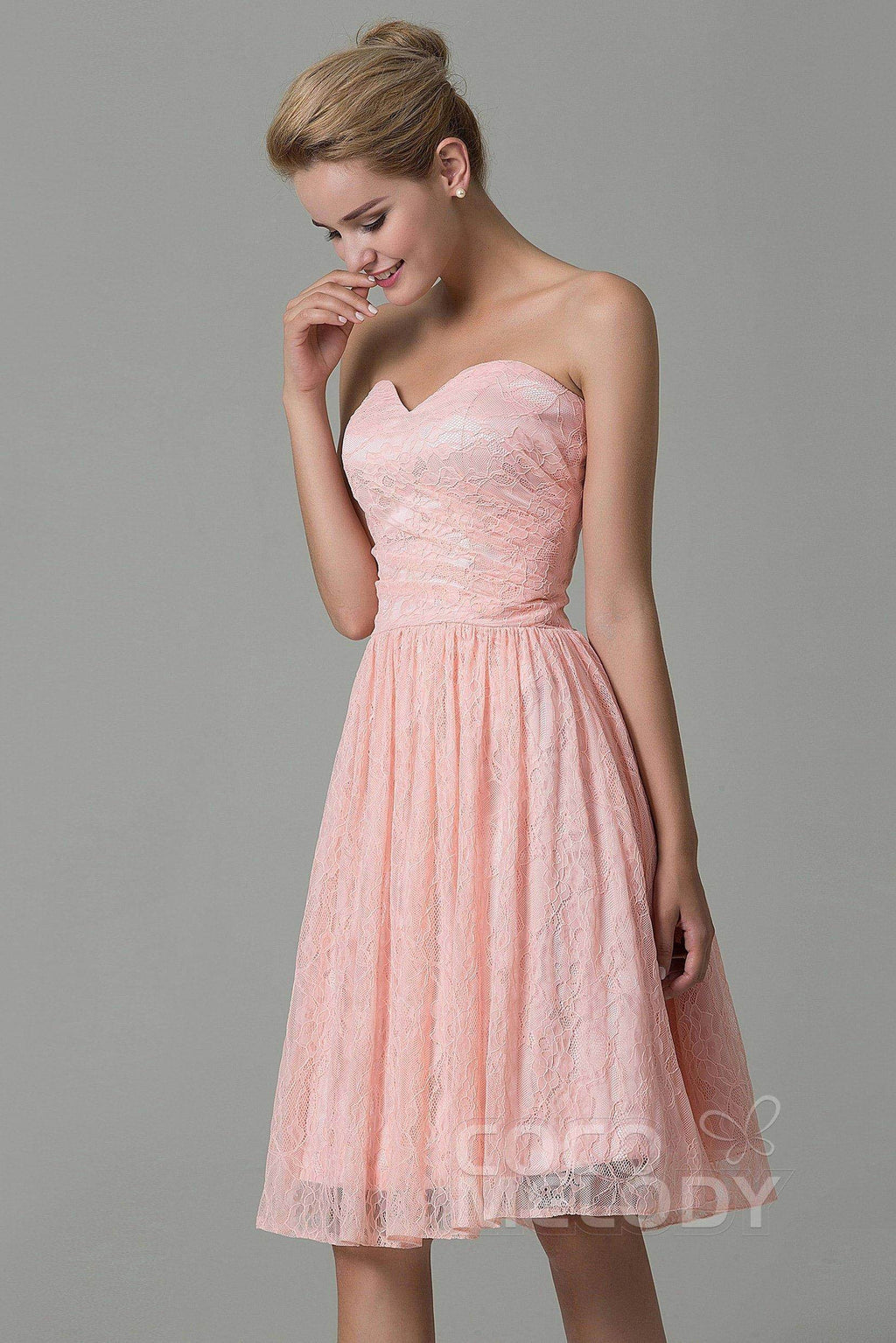 A-Line Knee Length Lace Bridesmaid Dress COZK16008