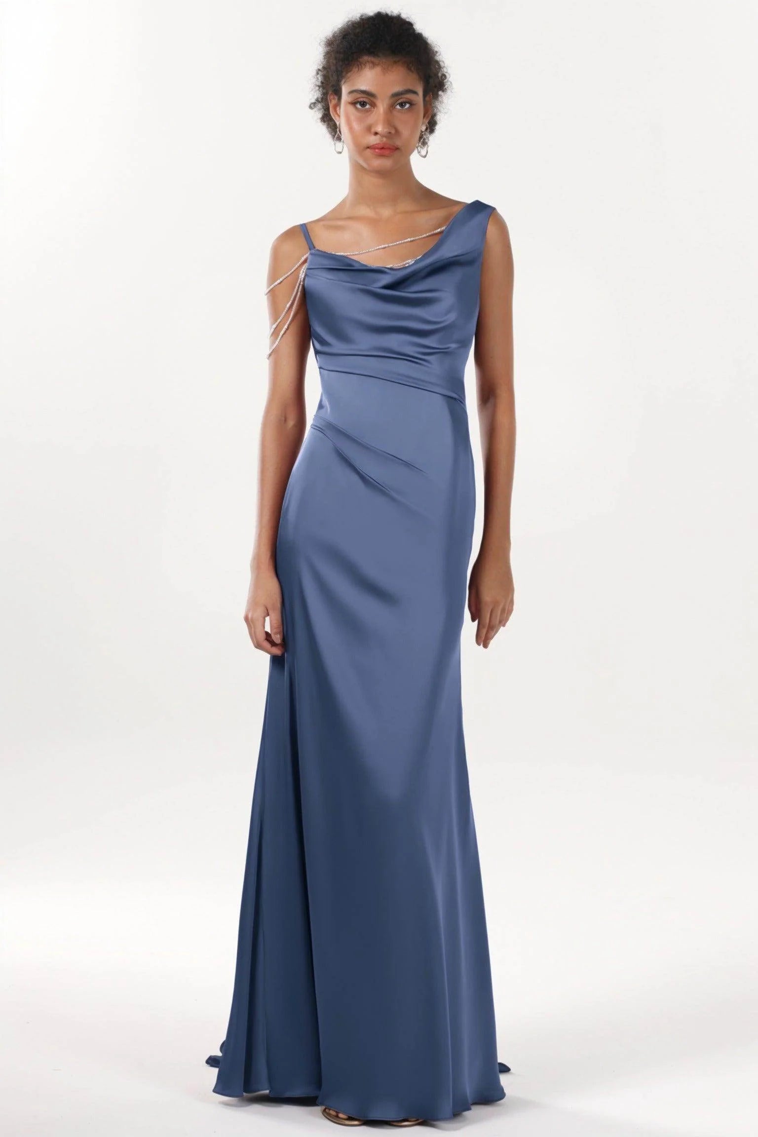 Sheath-Column Sweep-Brush Train Luxe Satin Bridesmaid Dress CS0600BM