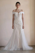 Trumpet-Mermaid Sweep-Brush Train Lace Tulle Wedding Dress CW3545