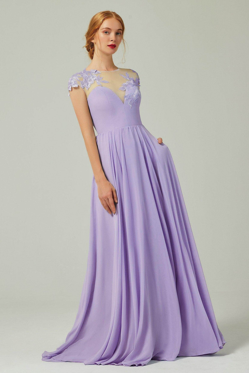 A-Line Sweep-Brush Train Chiffon Bridesmaid Dress CB0248