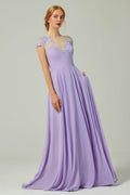 A-Line Sweep-Brush Train Chiffon Bridesmaid Dress CB0248