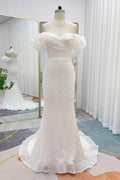 Trumpet-Mermaid Court Train Sequined Lace Wedding Dress CW3265