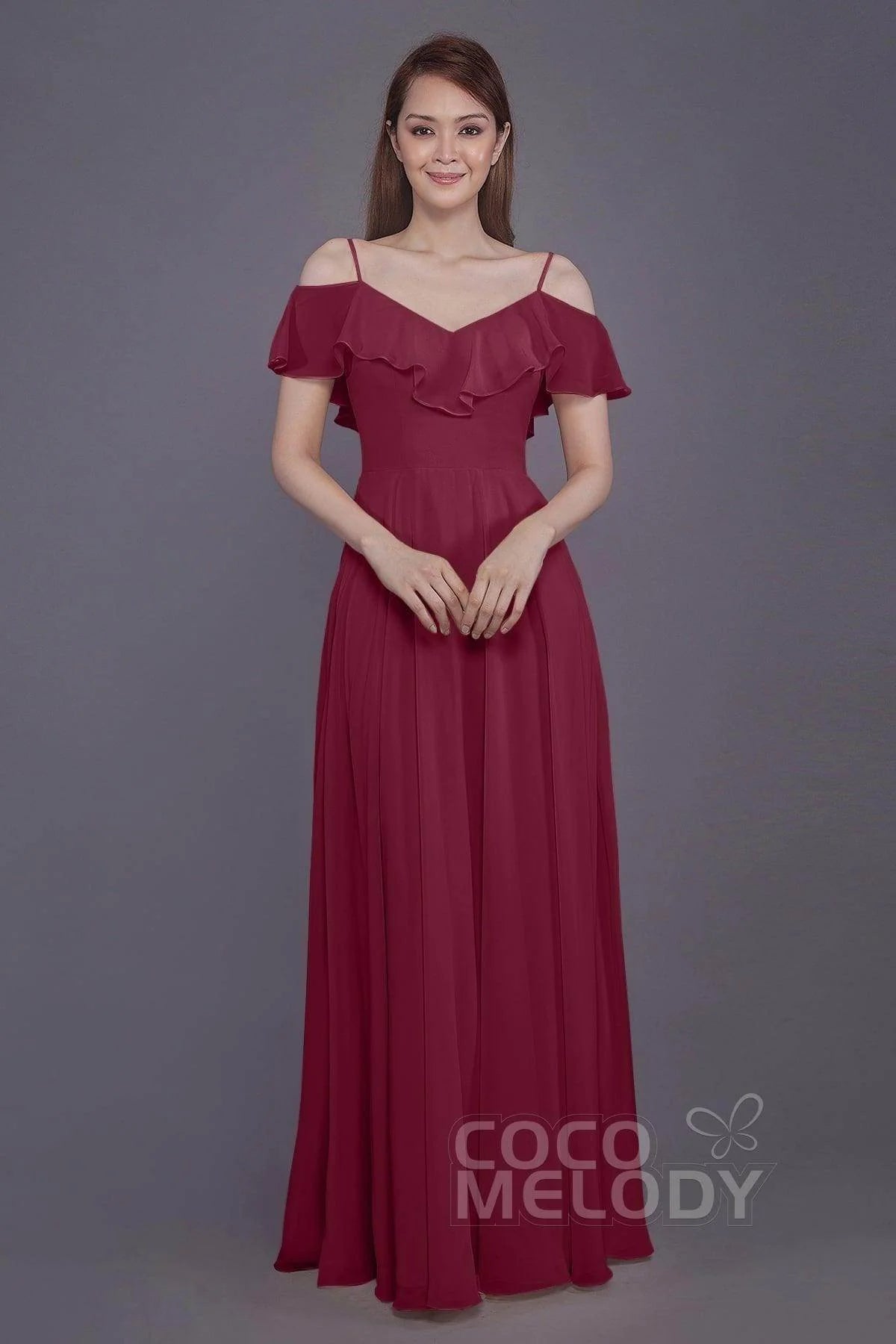 Sheath-Column Floor Length Chiffon Bridesmaid Dress PR3570
