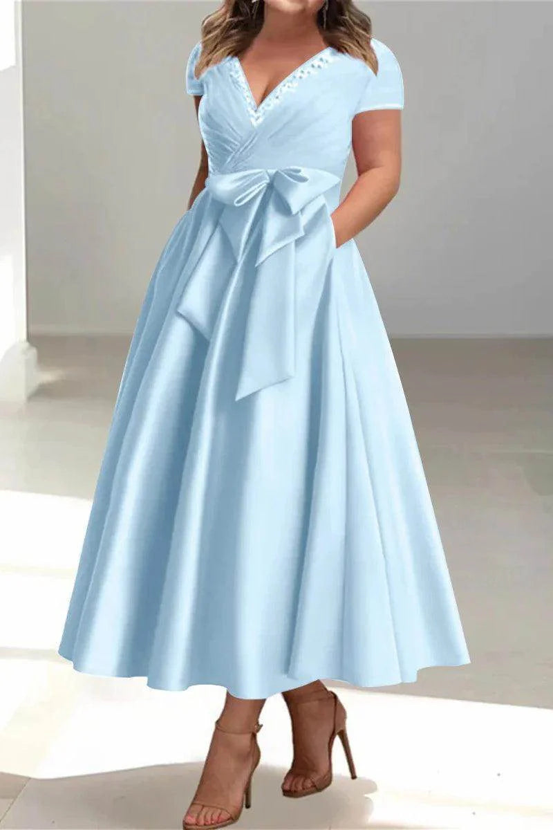 A Line V-Neck Mother of the Bride Dresses with Pockets CM0350