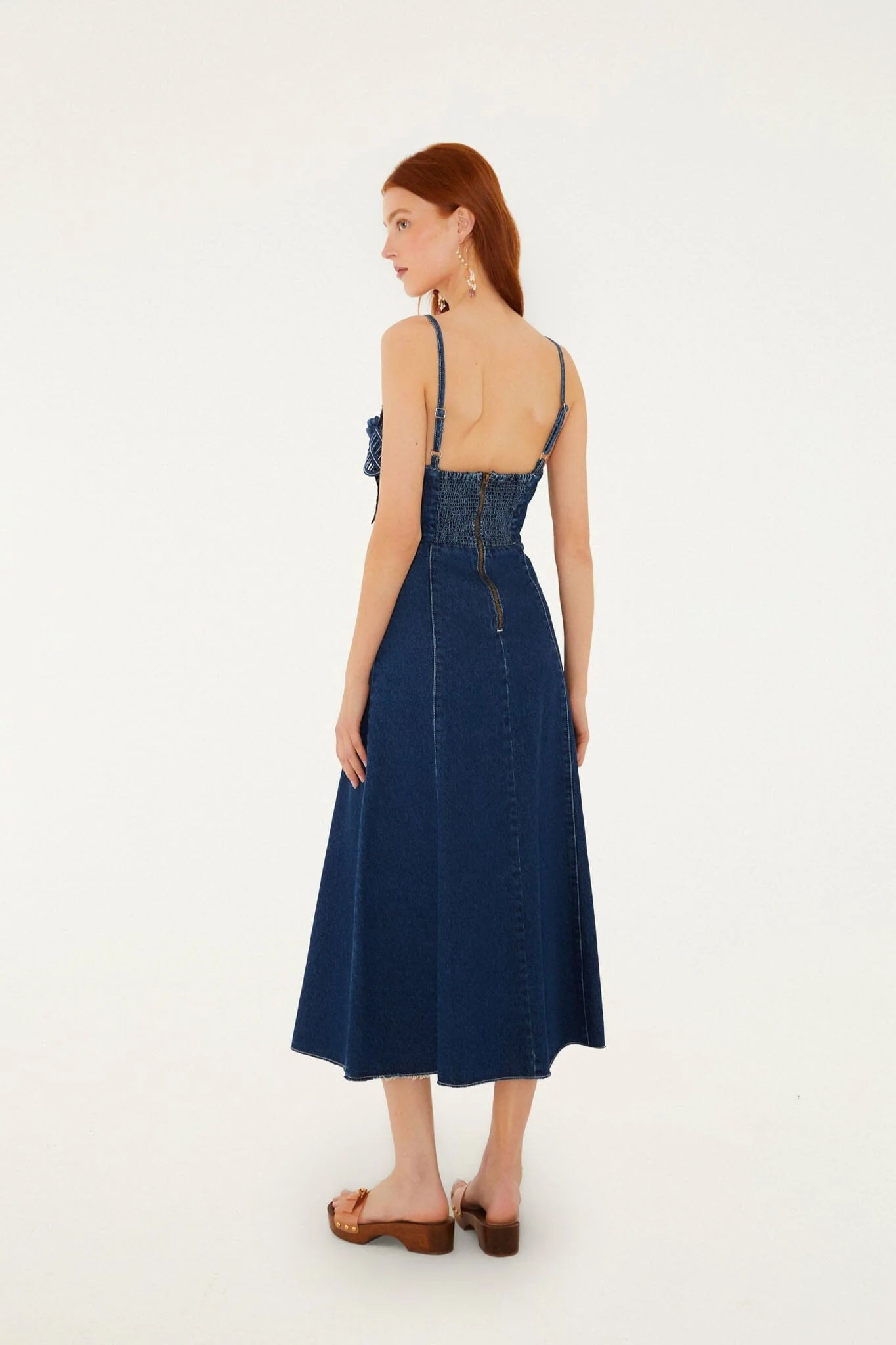 Denim 3D Flower Cut-Out Midi Dress