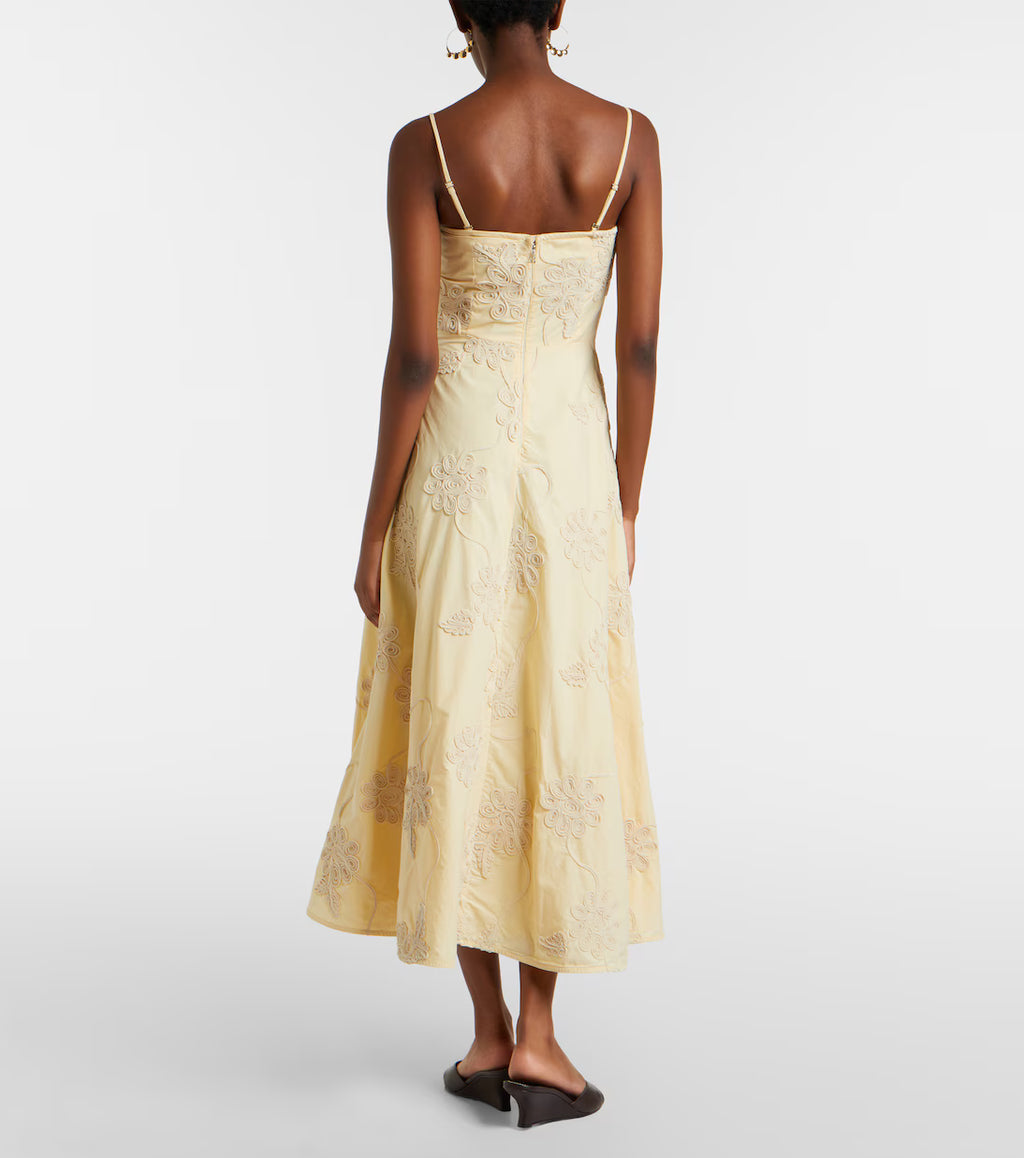 Rotate Embroidered floral cotton midi dress
