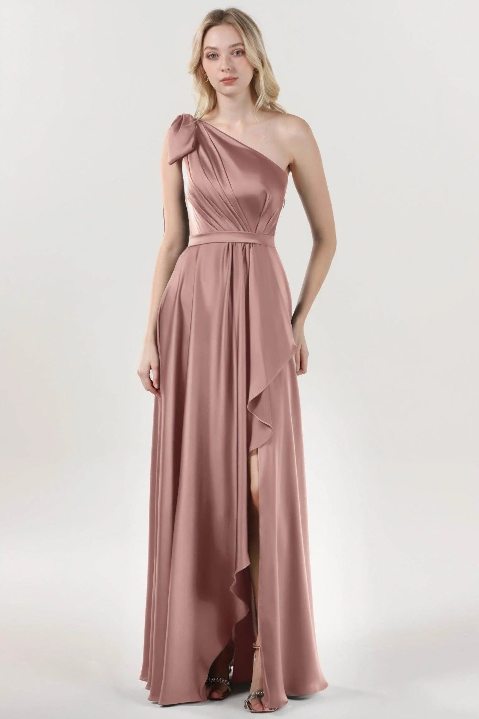 Asymmetrical Maxi Luxe Satin Bridesmaid Dress CS0603BM