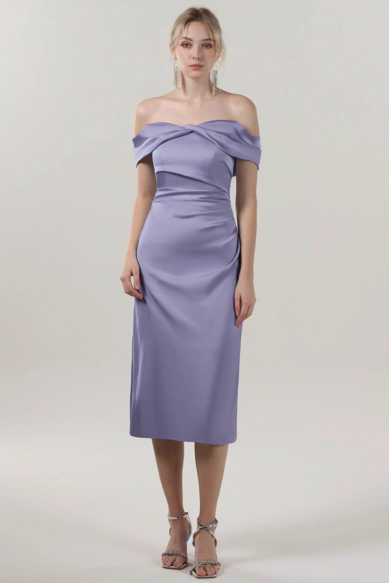 Sheath-Column Midi Luxe Satin Bridesmaid Dress CS0610BM
