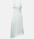 Asymmetric lace-trimmed jacquard slip dress
