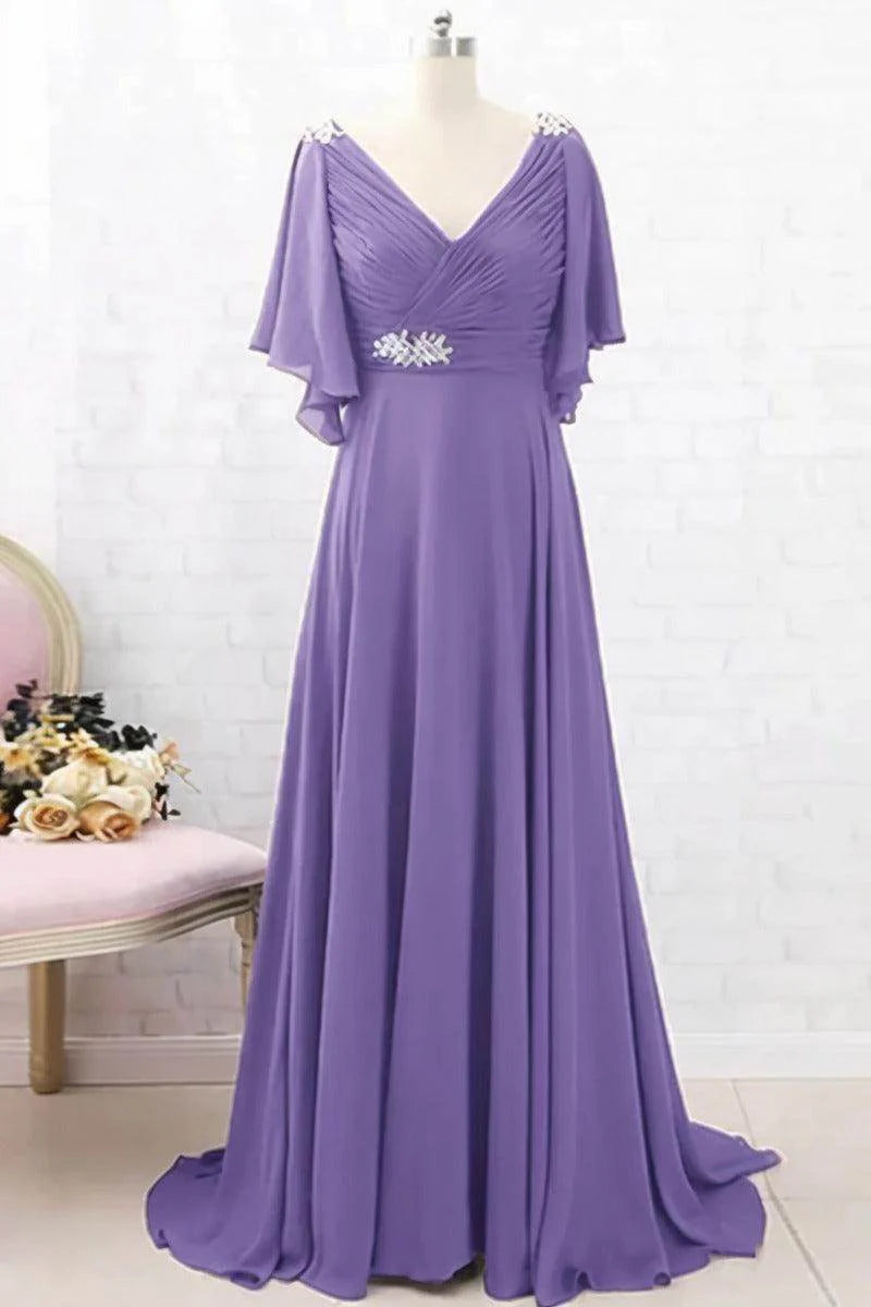 A-Line Sweep-Brush Train Chiffon Mother Dress CM0082