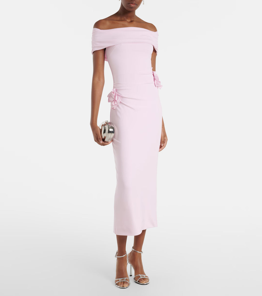 Roland Mouret Floral-appliqué jersey midi dress