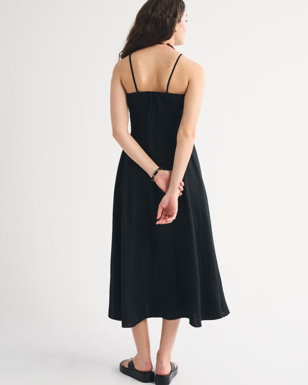 100% Linen A&F Dylan Halter Midi Dress