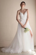 A-Line Sweep-Brush Train Lace Tulle Wedding Dress CW3547