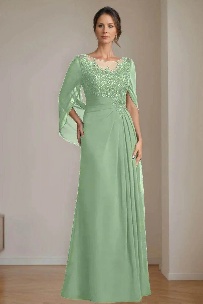 A Line Scoop Floor Length Sequins Mother of the Bride Dresses CM0369