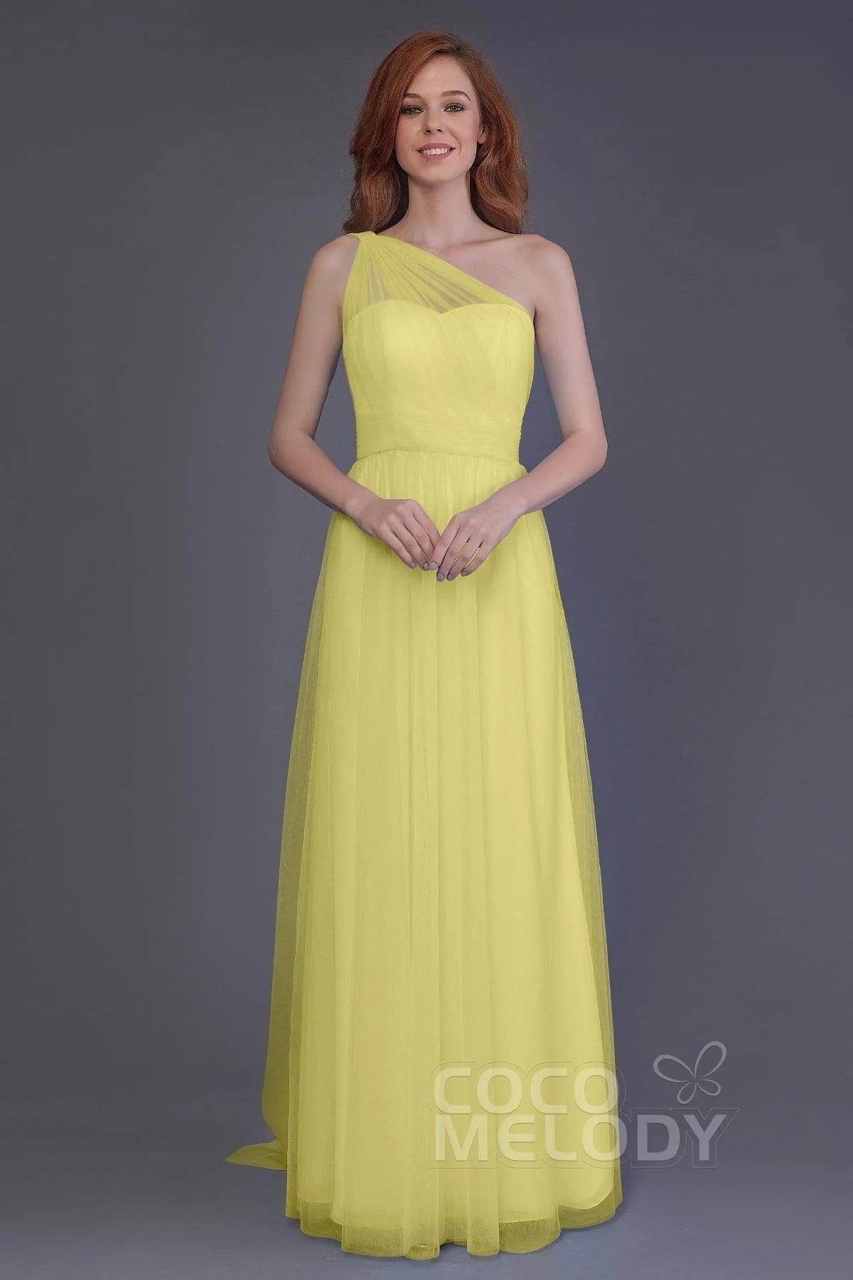 Sheath-Column Floor Length Tulle Bridesmaid Dress PR3556