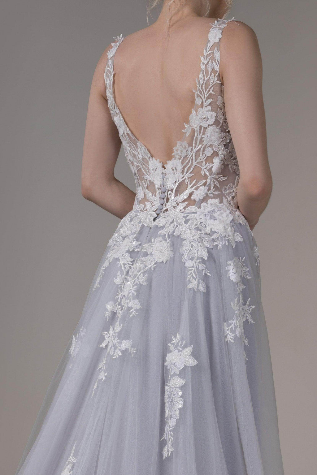 A-Line Chapel Train Lace Tulle Wedding Dress CW2806
