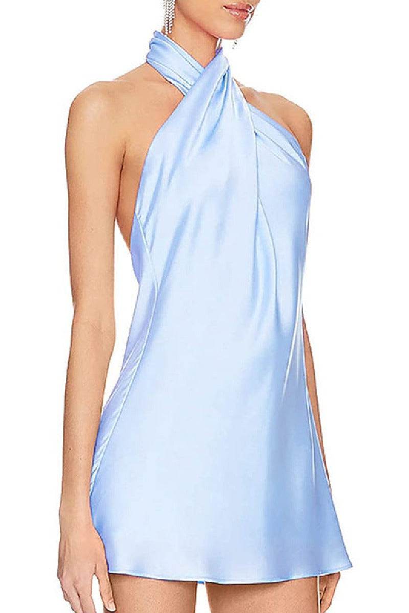 Short Mini Halter Satin Cocktail Wedding Guest Dresses 719578082098
