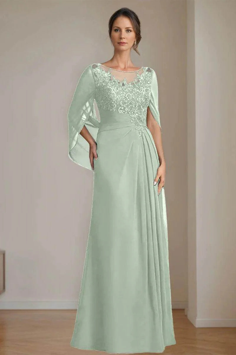 A Line Scoop Floor Length Sequins Mother of the Bride Dresses CM0369
