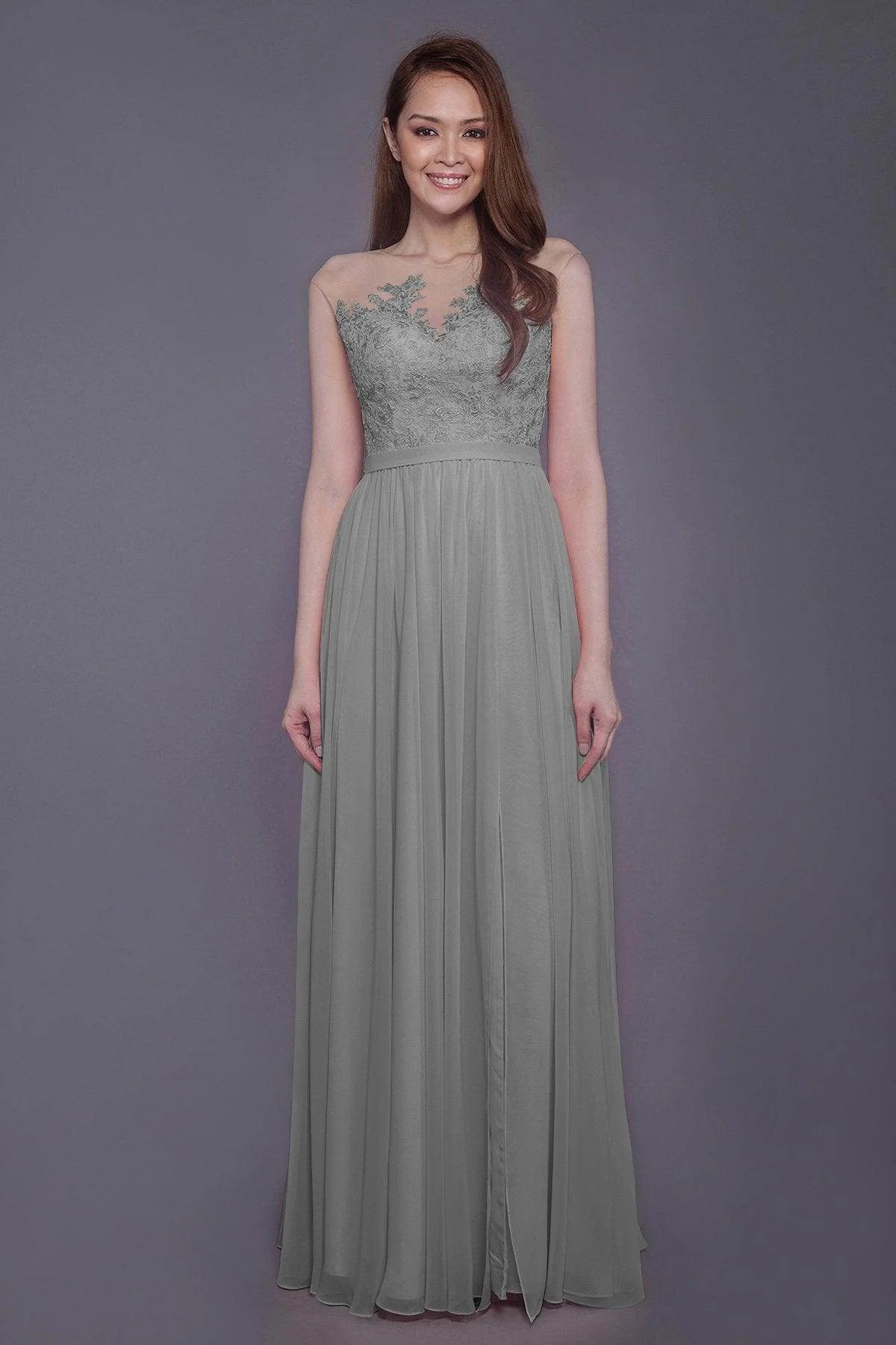 Sheath Floor Length Chiffon and Lace Bridesmaid Dress PR3595