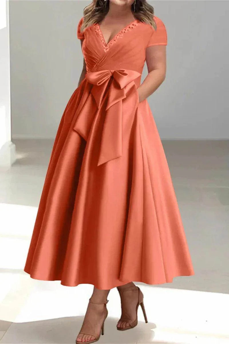 A Line V-Neck Mother of the Bride Dresses with Pockets CM0350
