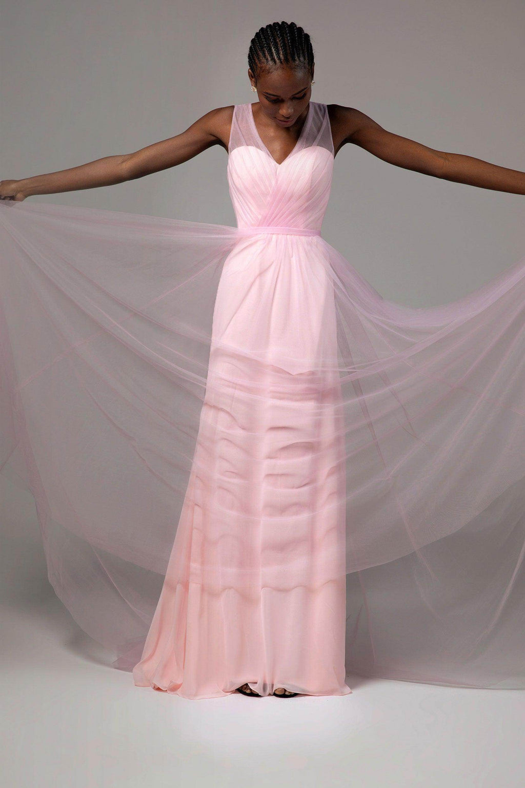 A-Line Floor Length Tulle/Chiffon Bridesmaid Dress CB0392