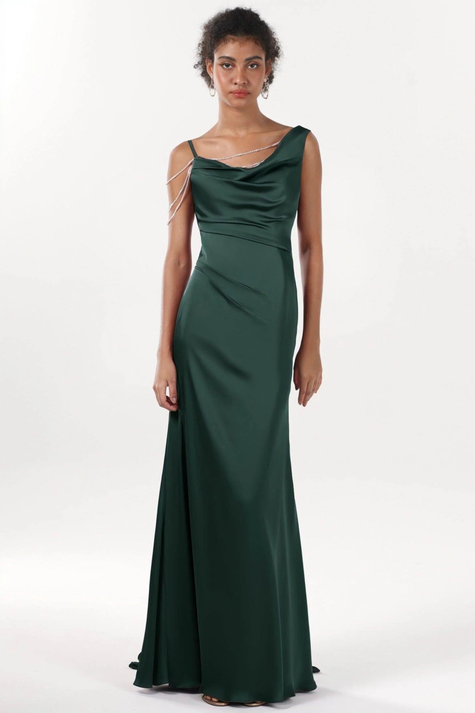 Sheath-Column Sweep-Brush Train Luxe Satin Bridesmaid Dress CS0600BM