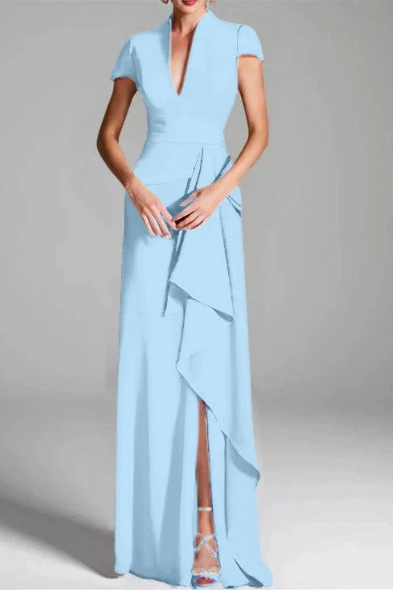 Sheath Column V Neck Short Sleeves Floor Length Mother Dresses CM0377