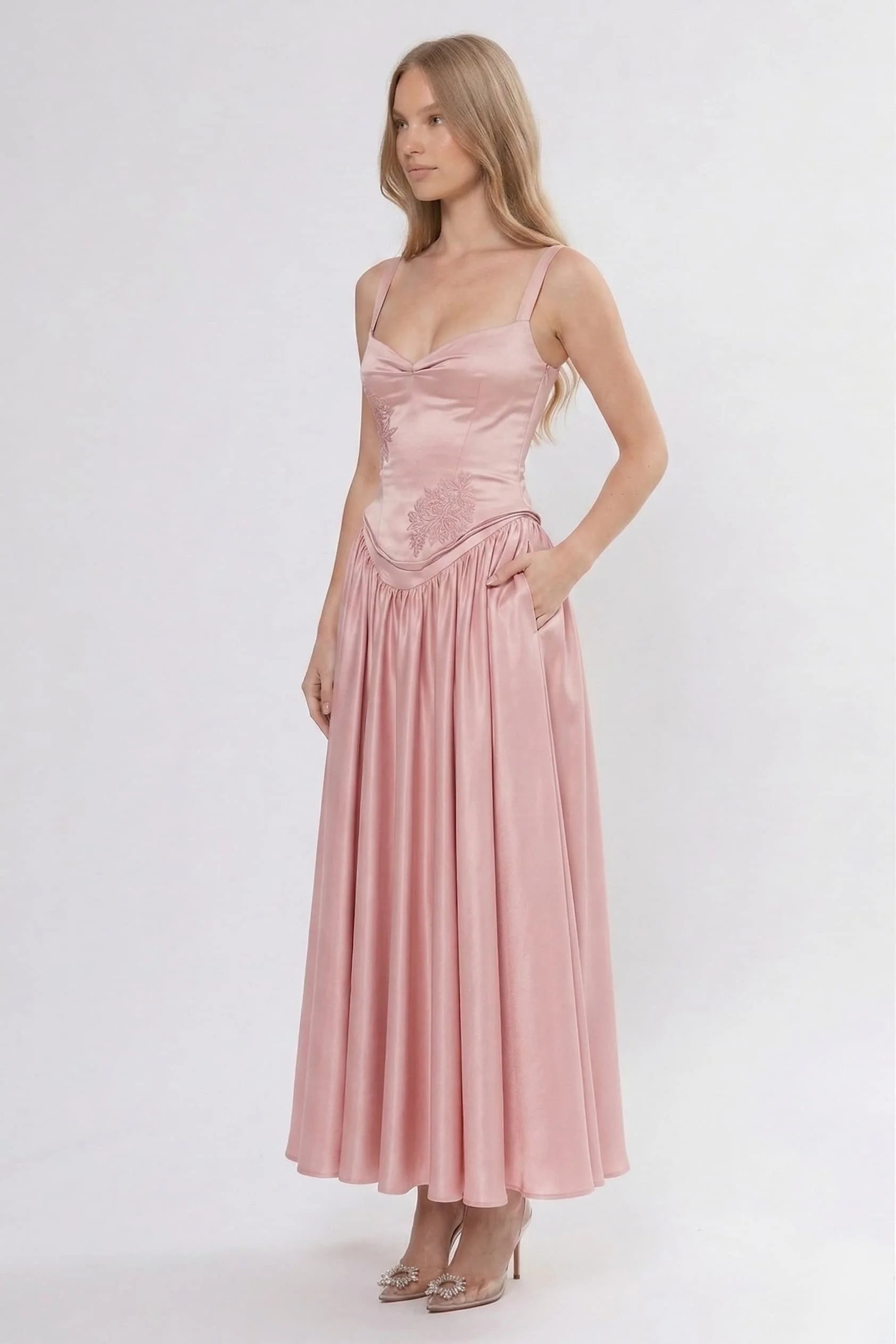 A-Line Ankle Length Soft Satin Wedding Guest Dress CG0311