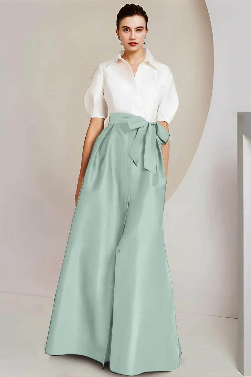 A Line Shirt Collar Short Sleeves Floor Length 2 pieces Mother Dresses CM0347