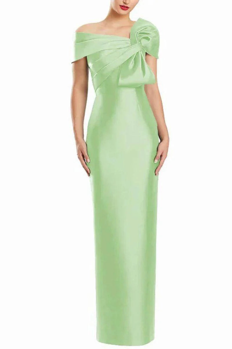 Sheath One Shoulder Floor Length Mother Dresses with Bow CM0368
