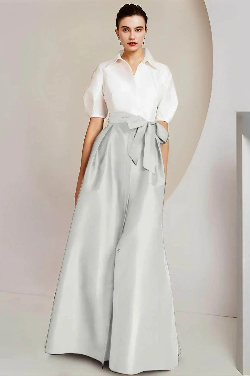 A Line Shirt Collar Short Sleeves Floor Length 2 pieces Mother Dresses CM0347