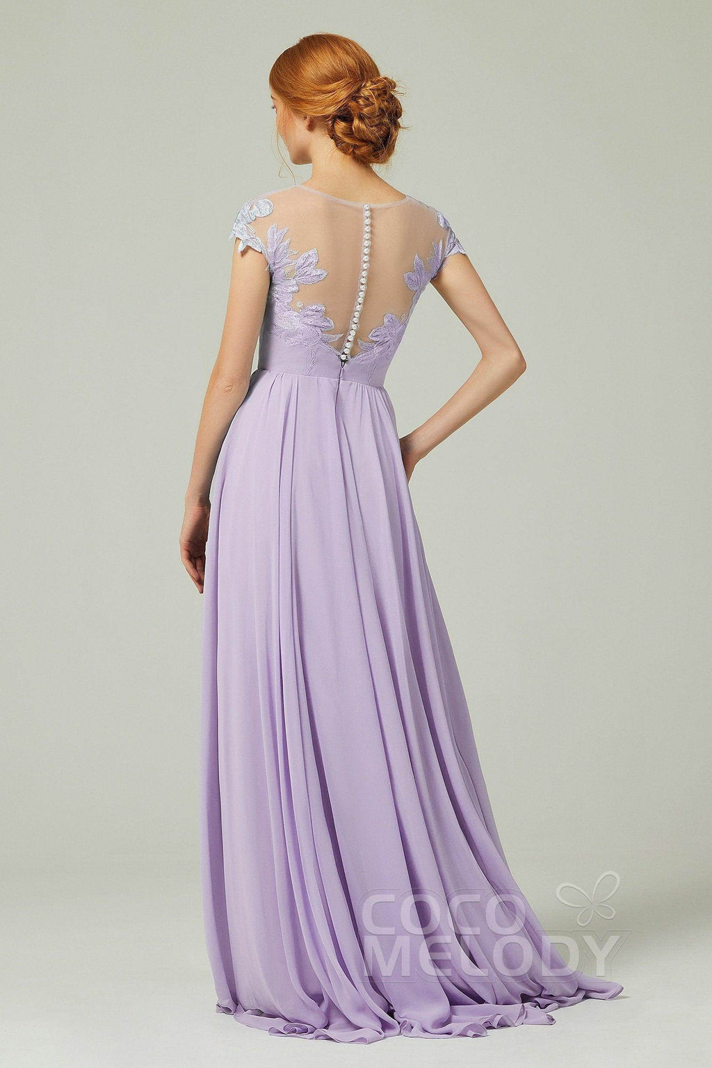 A-Line Sweep-Brush Train Chiffon Bridesmaid Dress CB0248