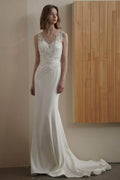 Trumpet-Mermaid Court Train Lace Satin Wedding Dress CW3089