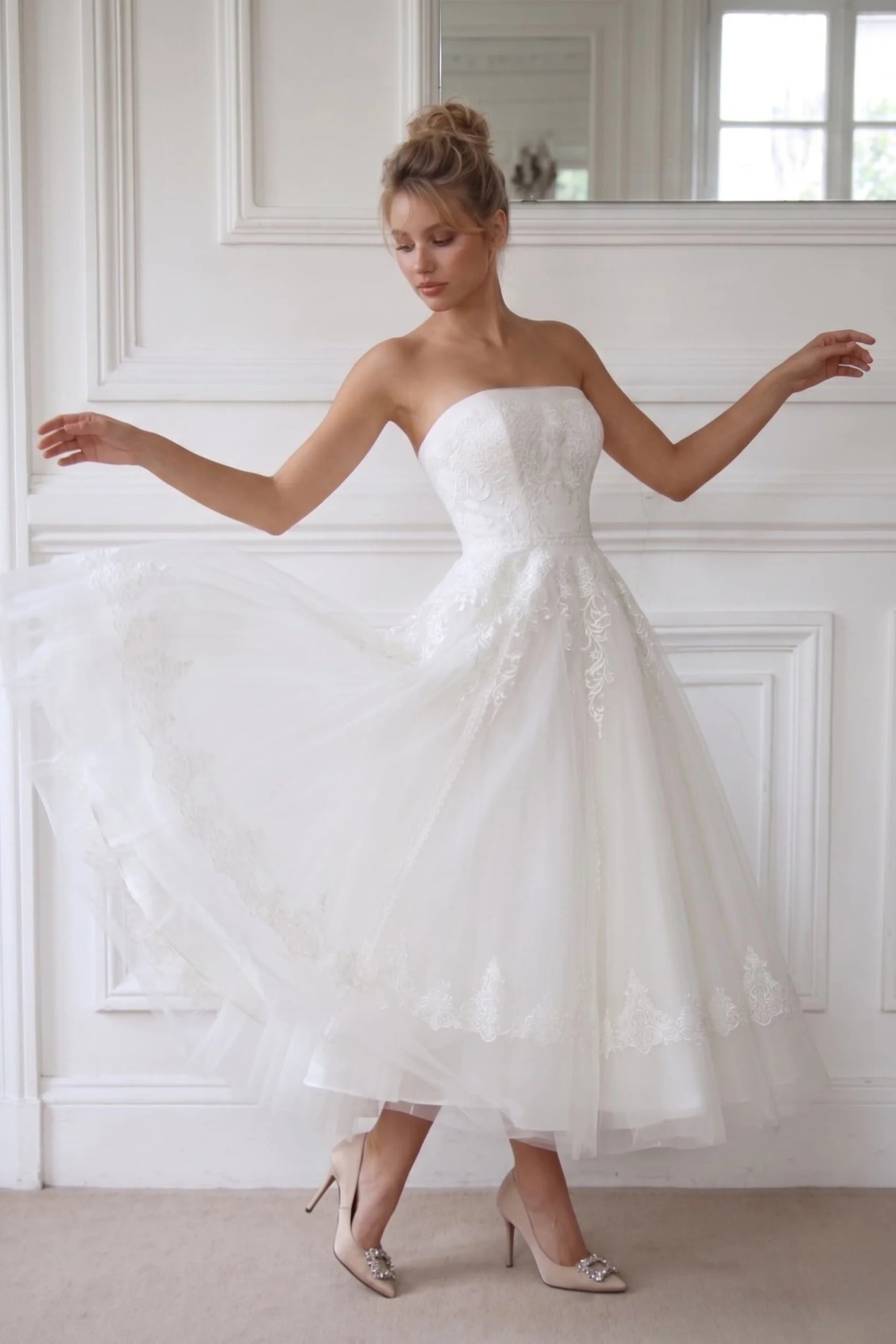 A-Line Ankle Length Tulle Wedding Dress CW2392