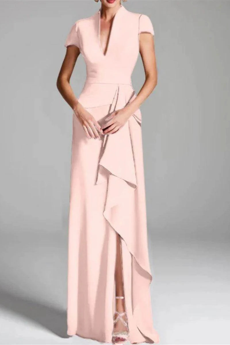 Sheath Column V Neck Short Sleeves Floor Length Mother Dresses CM0377