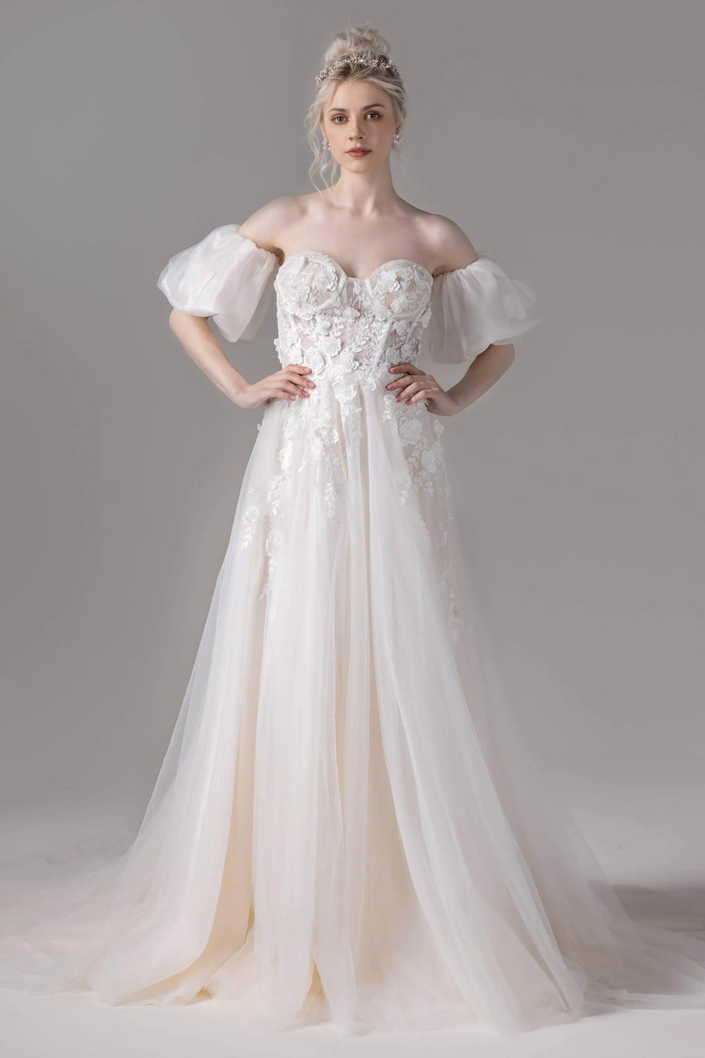 A-Line Court Train Lace Tulle Wedding Dress CW2794