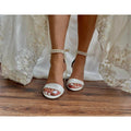 White Pearl Ankle Strap Round Block Heel Sandals 709190758540
