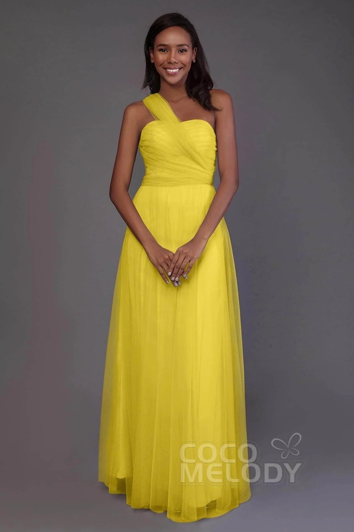 Sheath-Column Floor Length Tulle Bridesmaid Dress PR3502