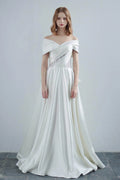 A-Line Sweep-Brush Train Satin Wedding Dress CW3208