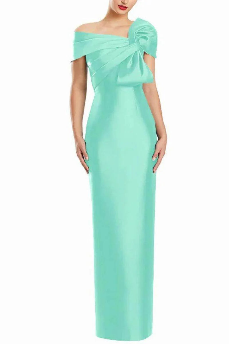 Sheath One Shoulder Floor Length Mother Dresses with Bow CM0368