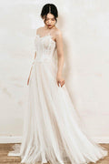 A-Line Sweep-Brush Train Tulle Wedding Dress CW3033