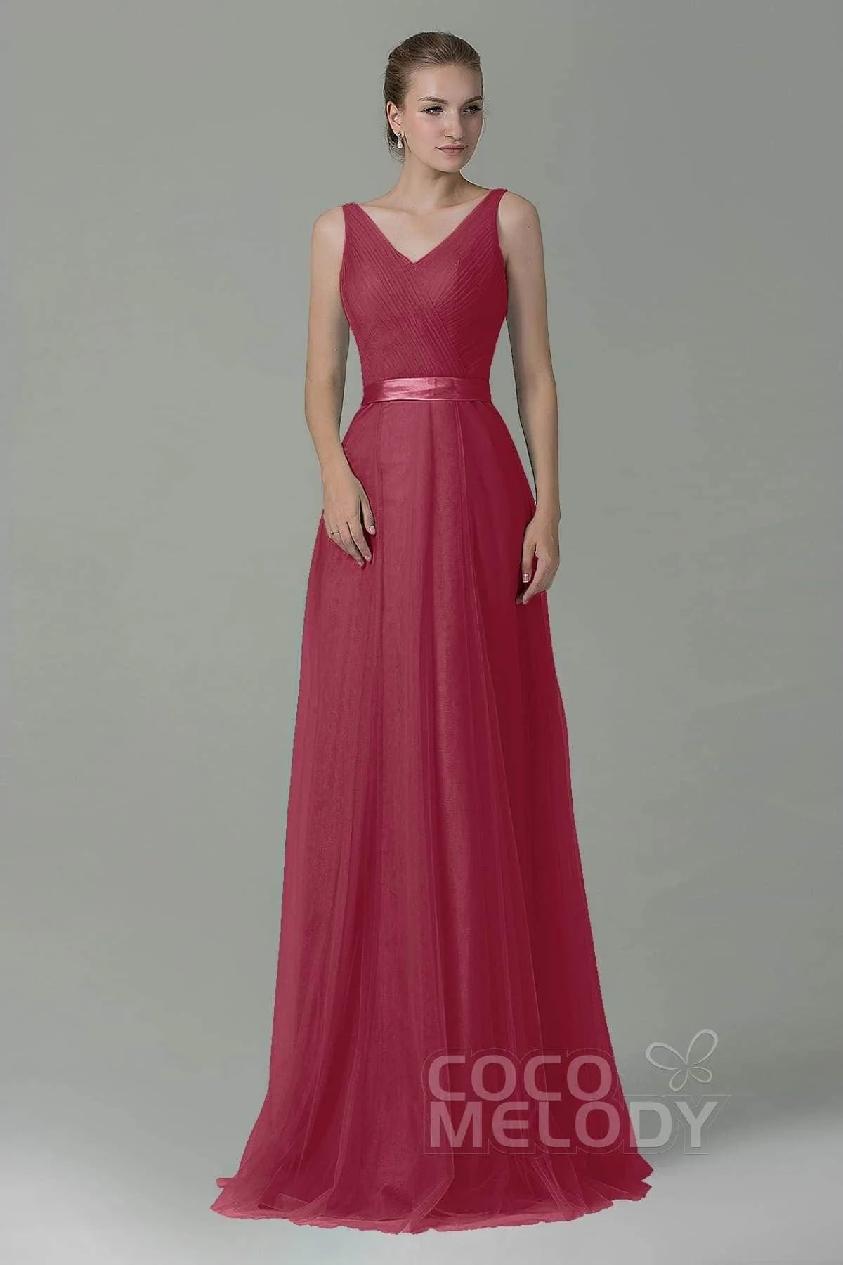 Sheath-Column Floor Length Tulle Bridesmaid Dress COZF1500F