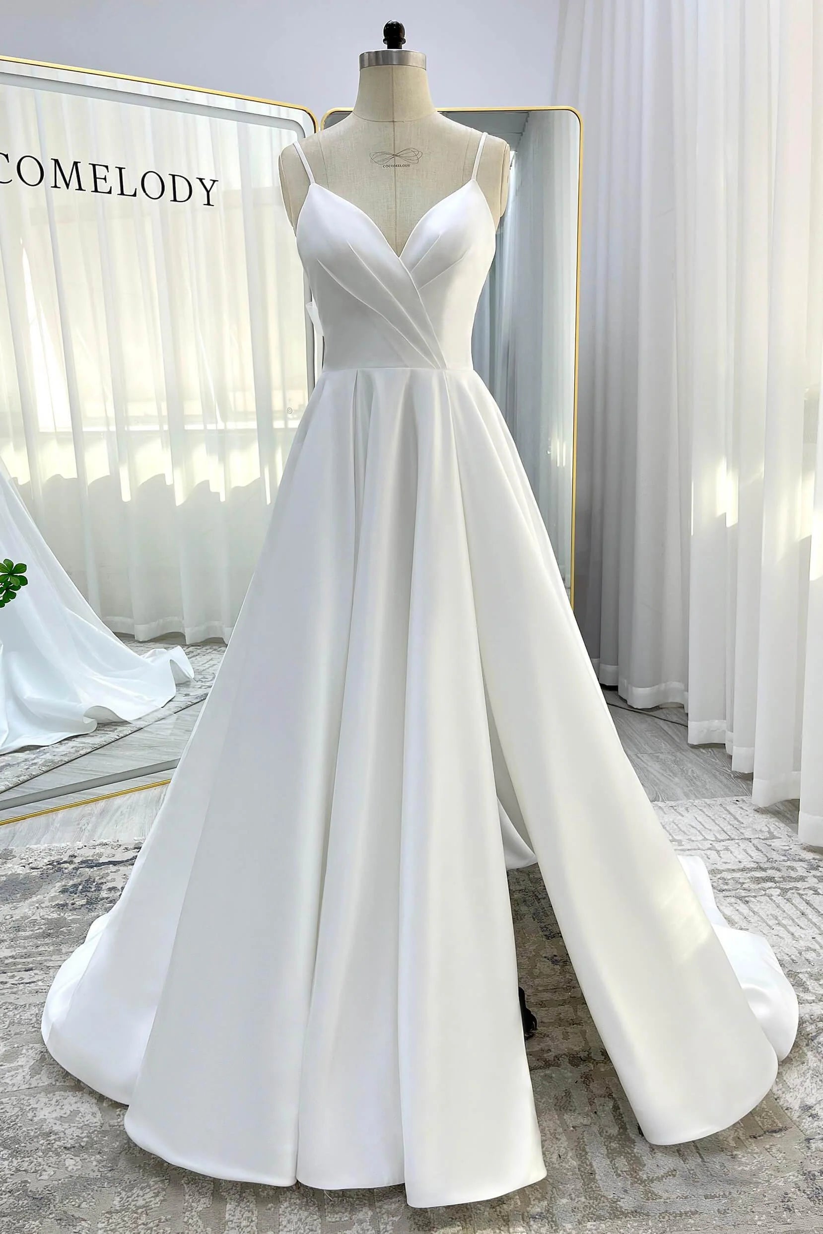 A-Line Court Train Satin Tulle Wedding Dress CW3336
