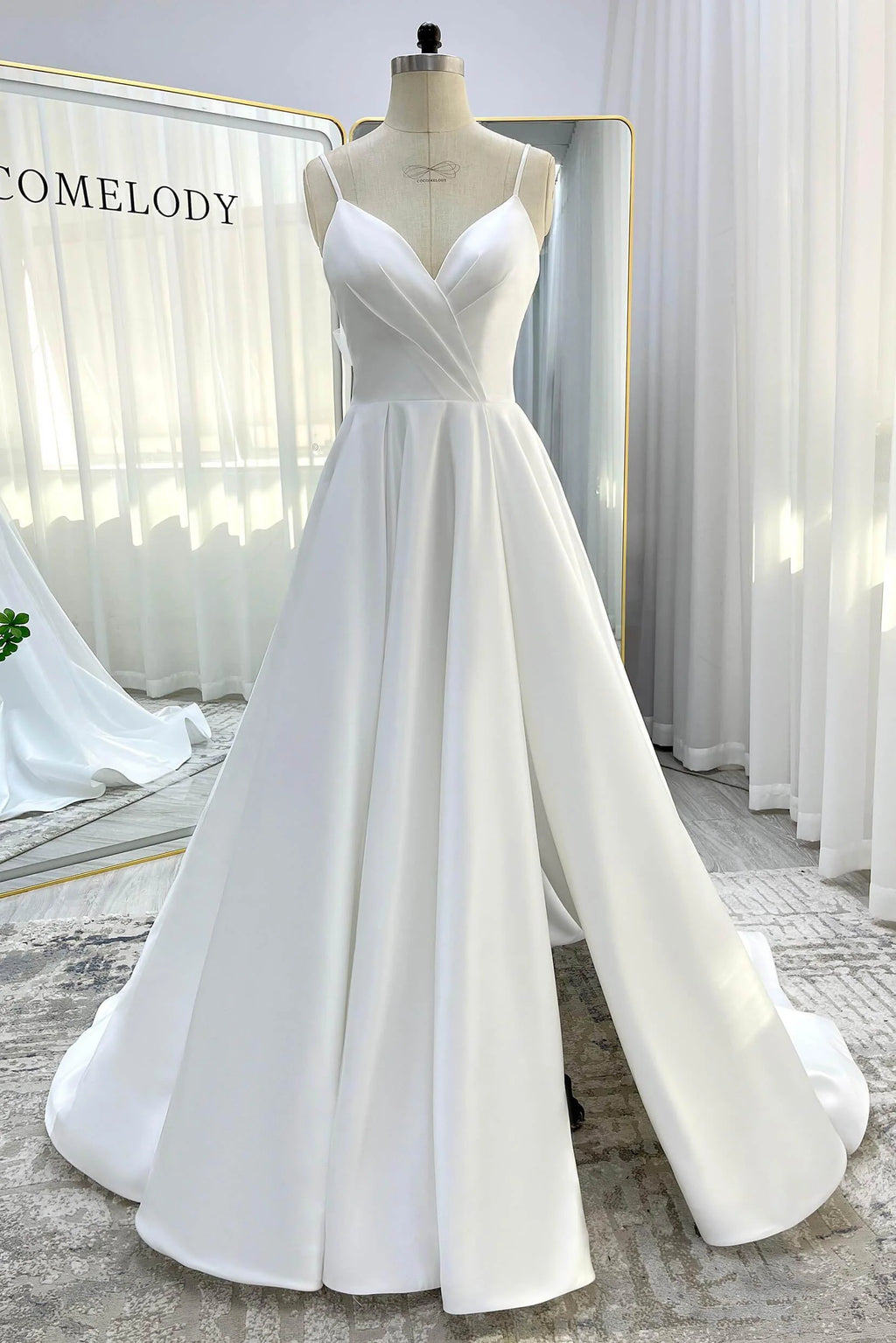 A-Line Court Train Satin Tulle Wedding Dress CW3336